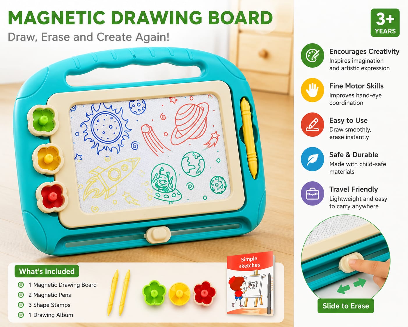 RAHADA Magnetic Drawing Board – Reusable Learning & Creativity Toy For Kids