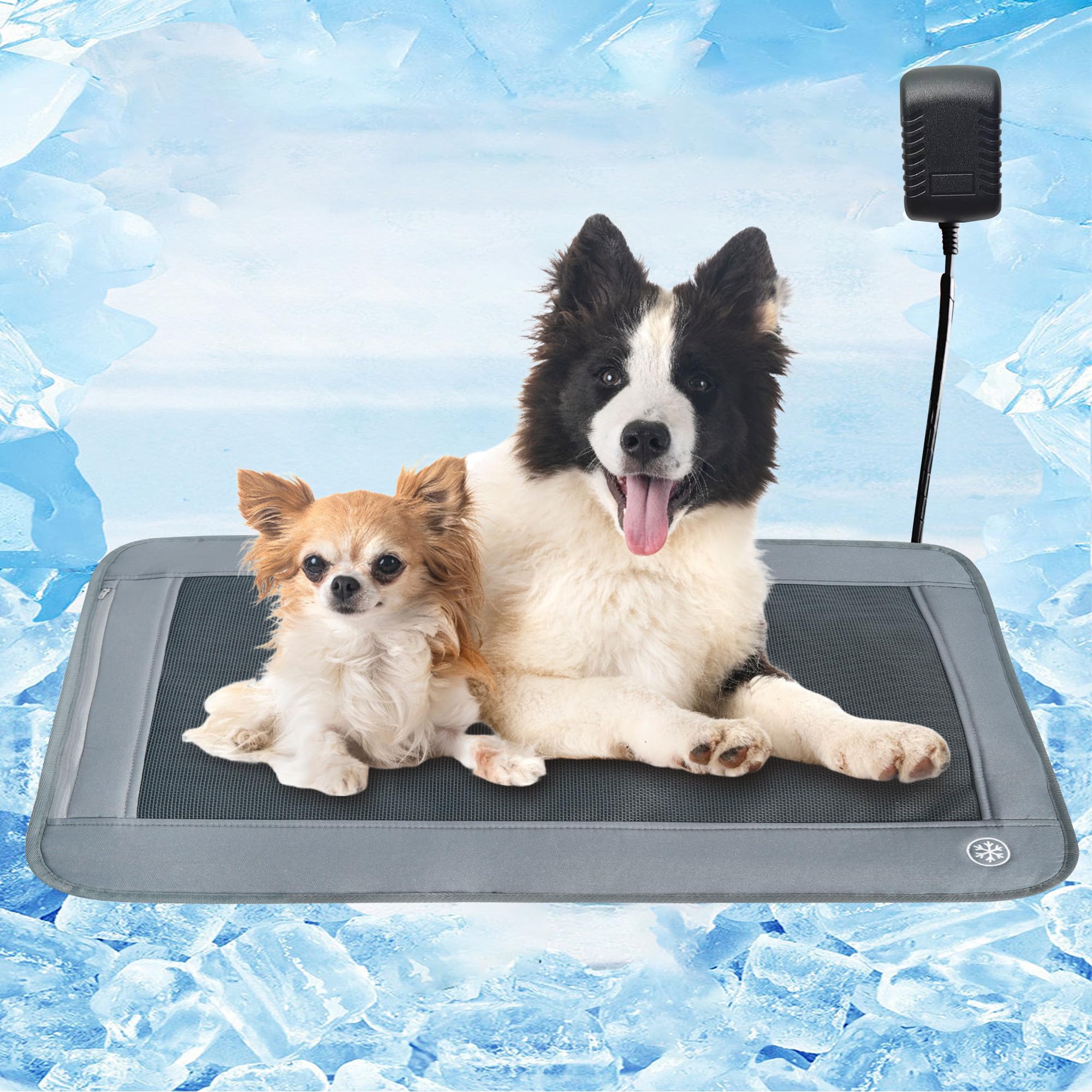 24” x 18” Dog Cooling Mat for Car Seat 3 Airflow Levels Cooling Mat for Cats Electric Cooling Pad for Dog Non-Toxic & Auto Power Off Pet Cooling Mats for Dogs with Chew Resistant Cord