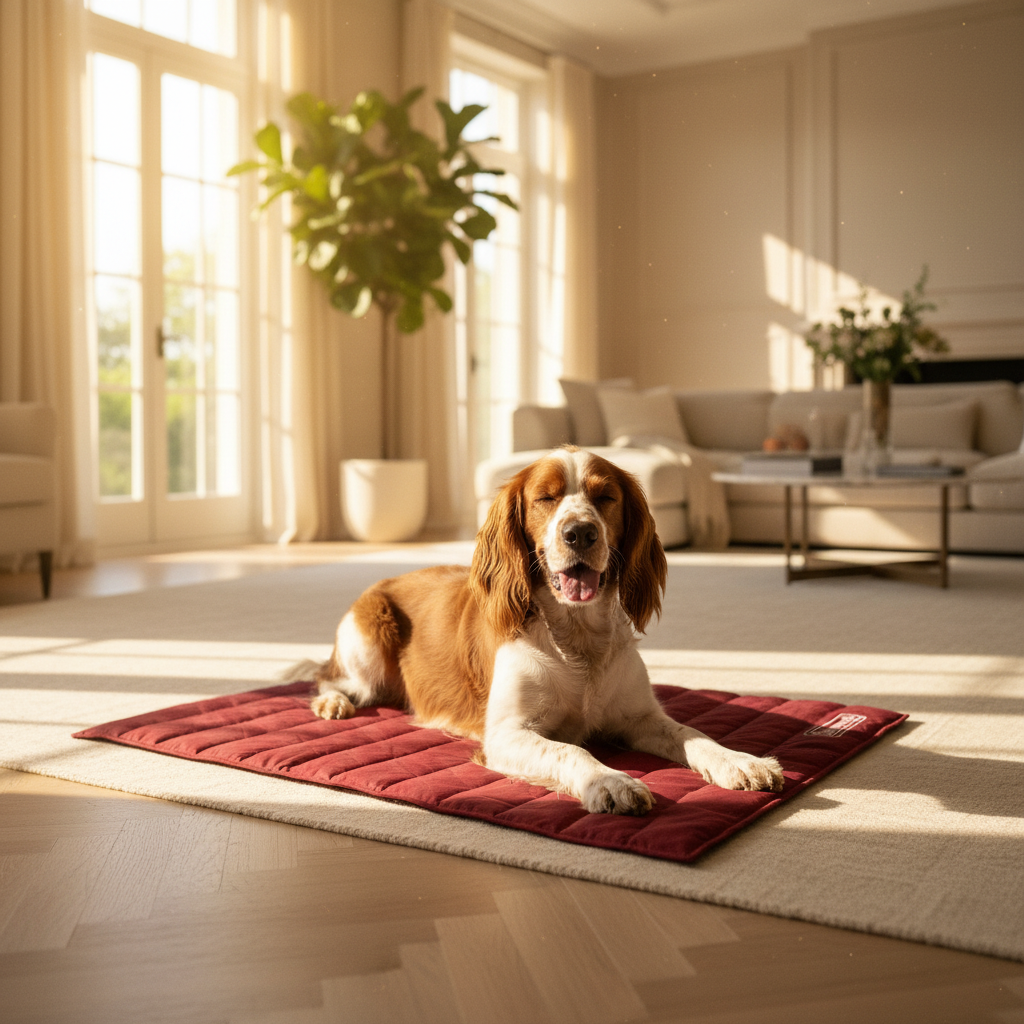 RAHADA Dog Cooling Mat – Cinematic Lifestyle with Springer Spaniel