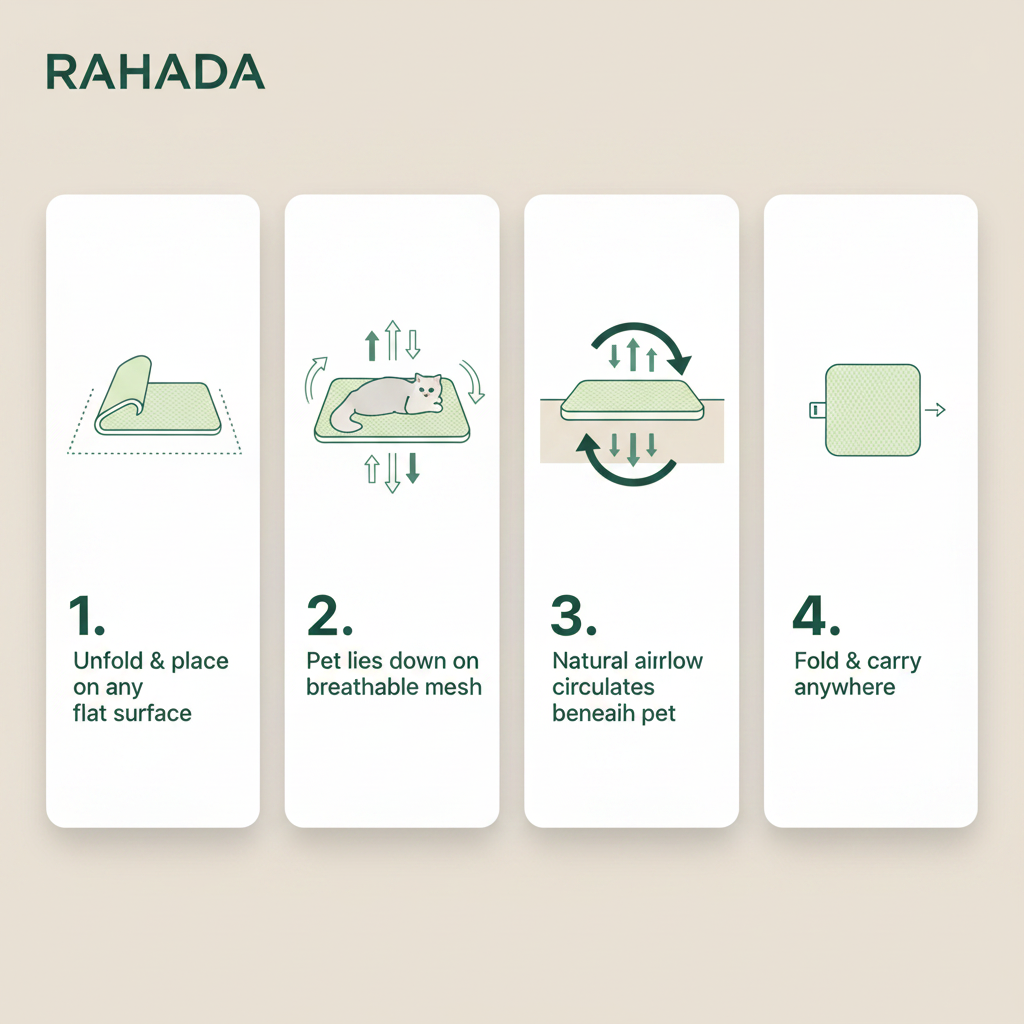 RAHADA Breathable Cooling Mat 4-Step Usage Guide