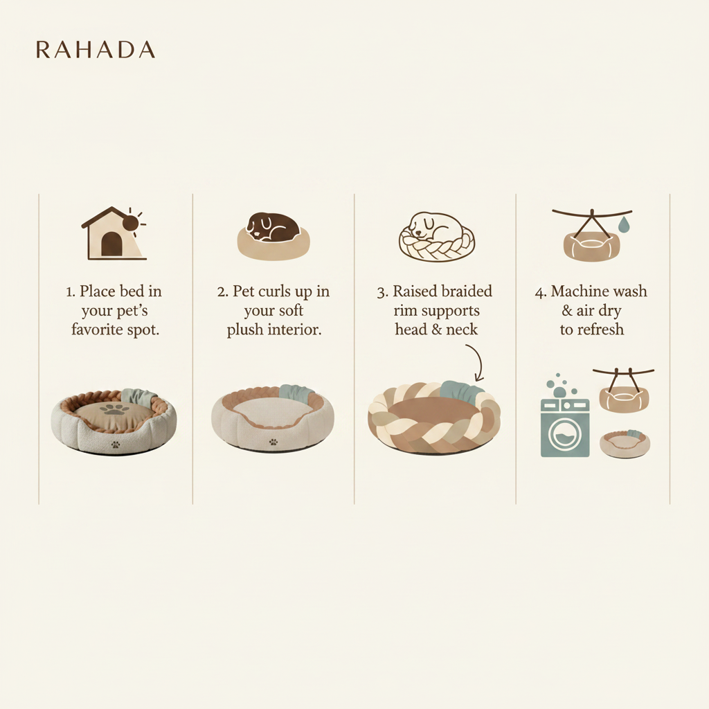 RAHADA Round Pet Bed 4-Step Usage Guide