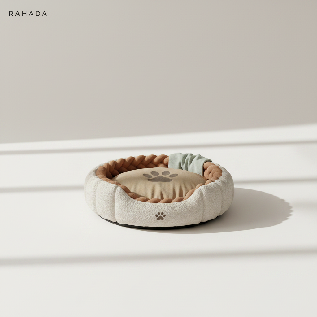 RAHADA Premium Round Pet Bed with Braided Rim – Hero Studio Shot
