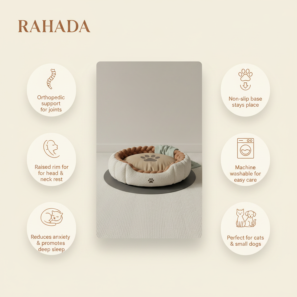 RAHADA Round Pet Bed Benefits Infographic